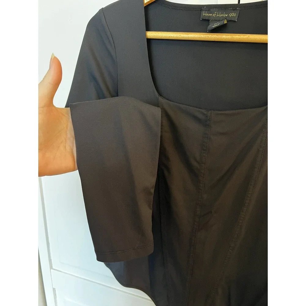 House of Harlow Bodysuit‎ Women's Corset Large Long Sleeve Square Neck Black - Picture 3 of 6